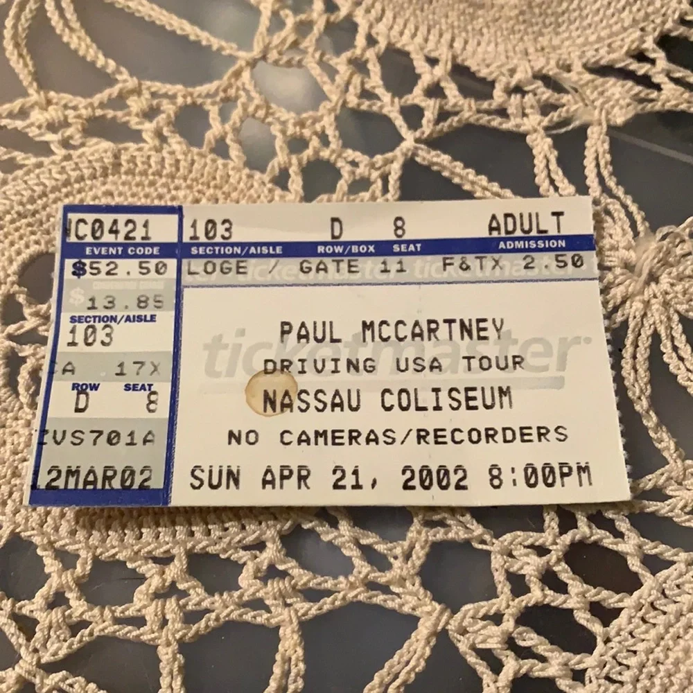 Paul Mccartney Authentic Ticket Master Ticket Nassau Coliseum